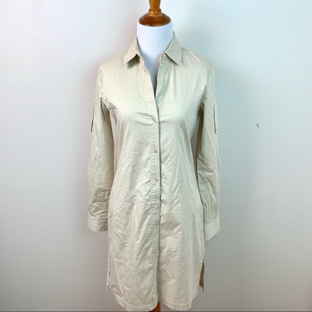 Theory Cream Tan Button Down Dress